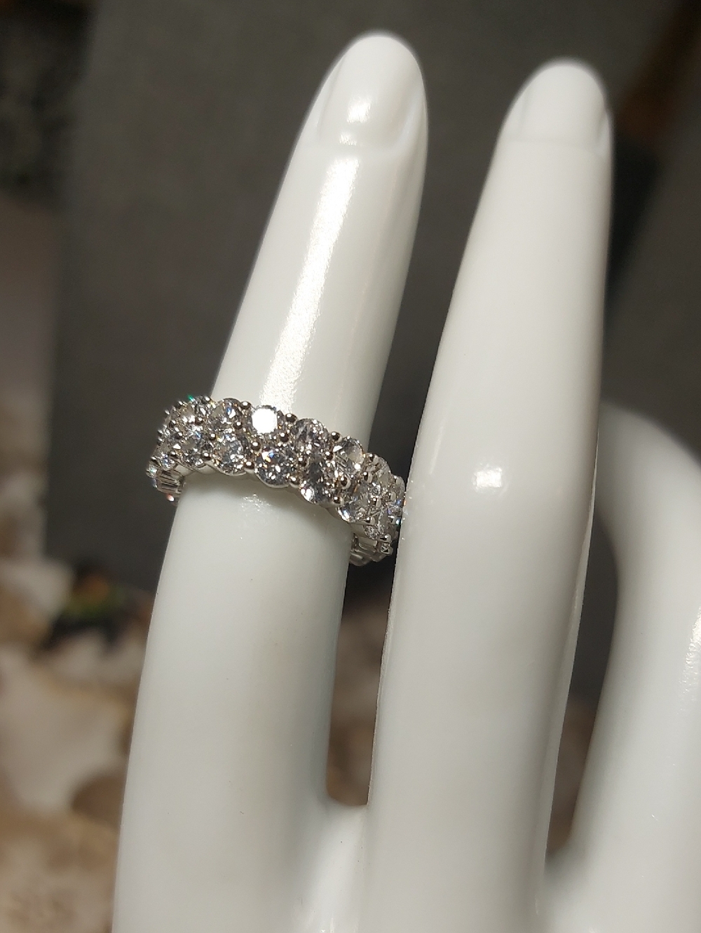 Silvertone Double Row CZ Eternity Ring Size 5